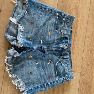 American Eagle Outfitters Embroidered Denim Shorts - Blue